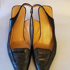 Max Mara Slingback Pumps Black Leather Heels Shoes